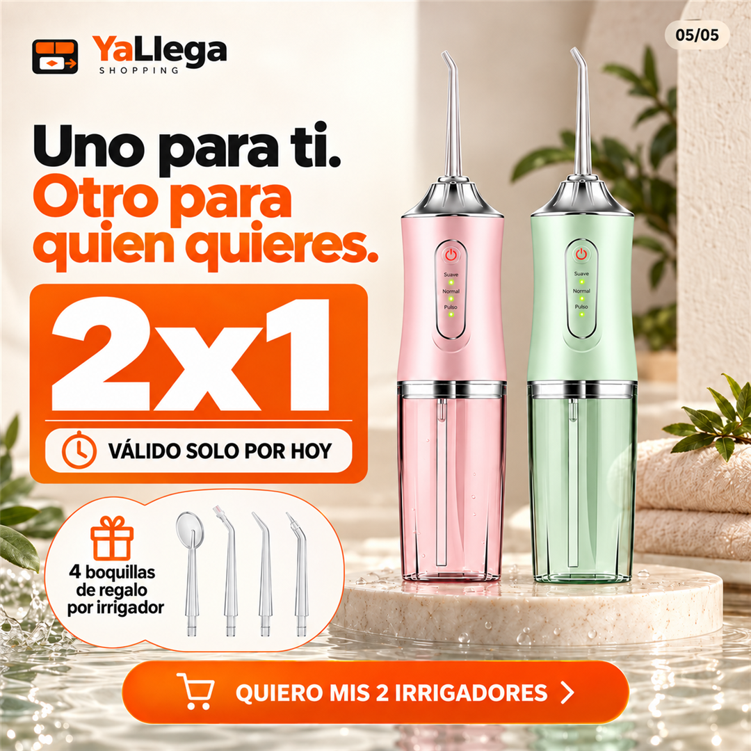 Oferta 2x1 en irrigador bucal portátil, rosa y verde
