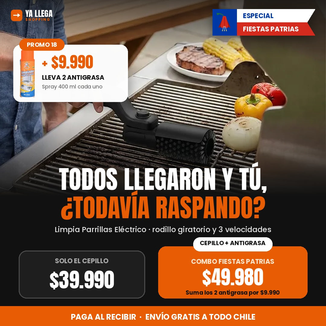 Limpia Parrillas Eléctrico Inalámbrico con rodillo giratorio 360°