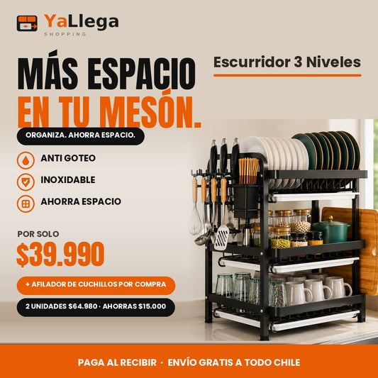 Escurridor 3 Niveles en acero inoxidable, $39.990 con afilador de cuchillos de regalo