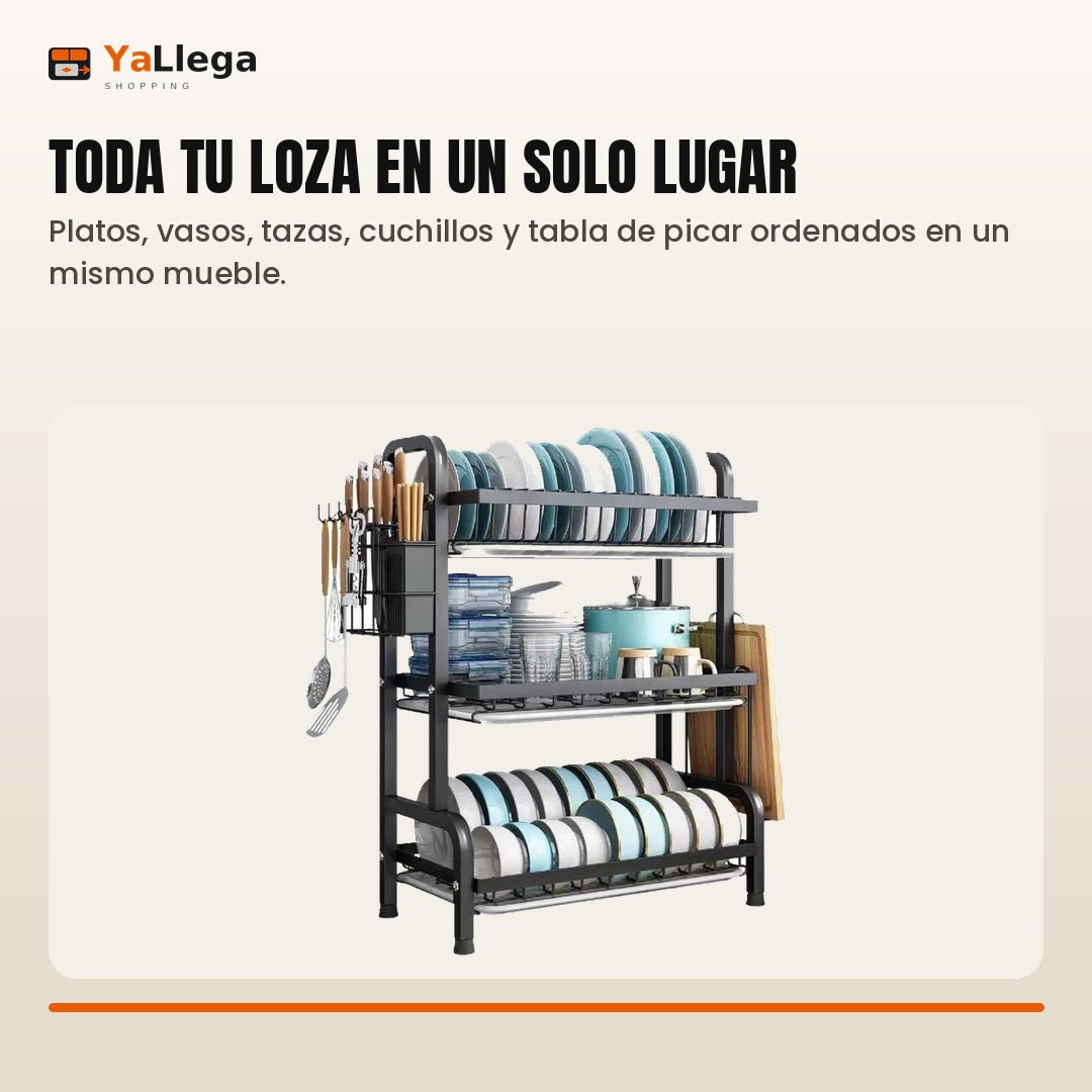 Toda tu loza en un solo lugar: platos, vasos, tazas, cuchillos y tabla de picar