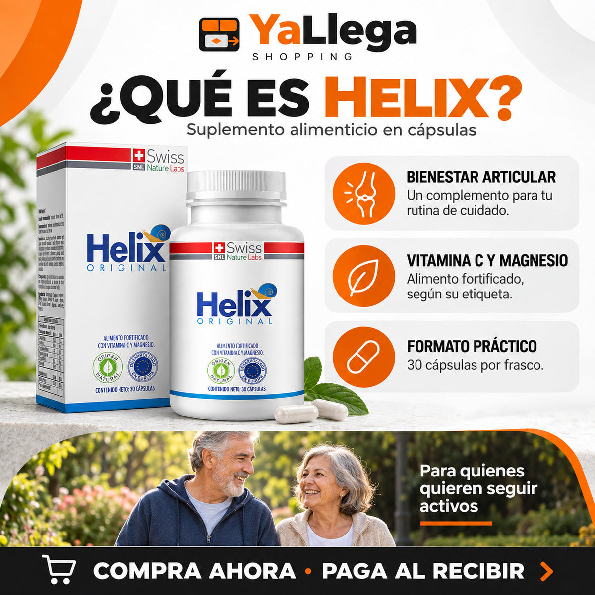 Qué es Helix Original: alimento en cápsulas con vitamina C y magnesio, 30 cápsulas por frasco