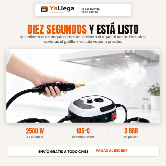 Vapor listo en 10 segundos, 2500 W de potencia, 105 grados y 3 bar de presion