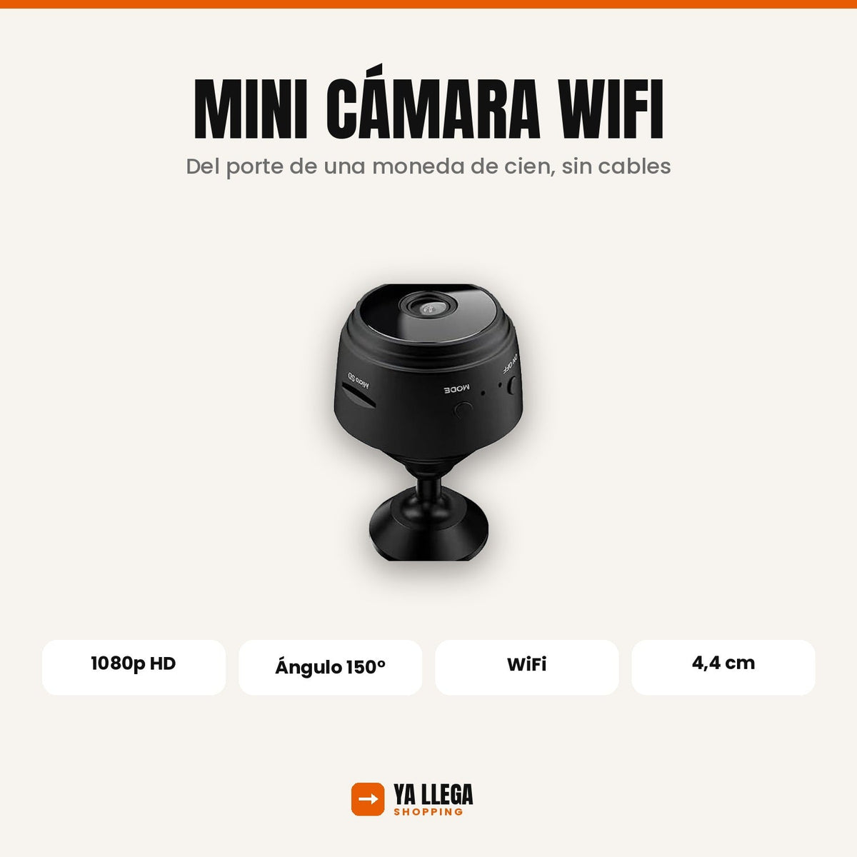 Mini cámara WiFi 1080p con ángulo de 150 grados y 4,4 cm de diámetro