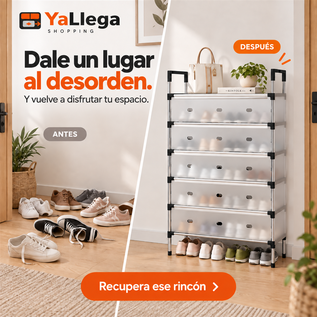 Antes y después - zapatero organizador 6 niveles